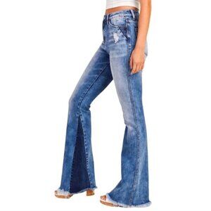 Altar'd State Contrasting Flare Raw Hem Jeans Size 25